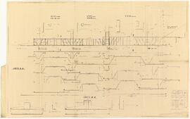 Modificación y ampliación del edificio principal. Sección del frente salón de actos estructura de hormigón armado cortes de cimientos (bases columnas 1-9-17-23).