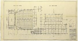 Modificación y ampliación del edificio principal. Sección del frente salón de actos gran hall estructura de hormigón armado platea y sobre sótano.