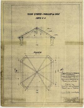 Modificación y ampliación del pabellón de chile detalle estructura de madera techo de la torre.