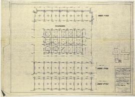Modificación y ampliación del edificio principal. Sección del frente gran hall estructura de hormigón armado sobre 1° y 2° piso.